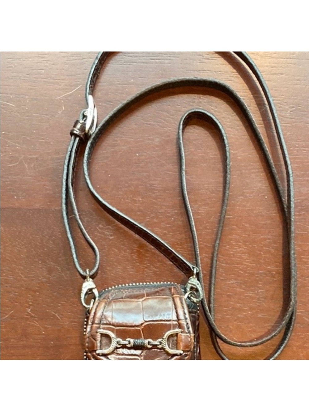 Brighton Brown & Black Croc-Effect Leather Belt/Phone Bag with Silver Horsebit